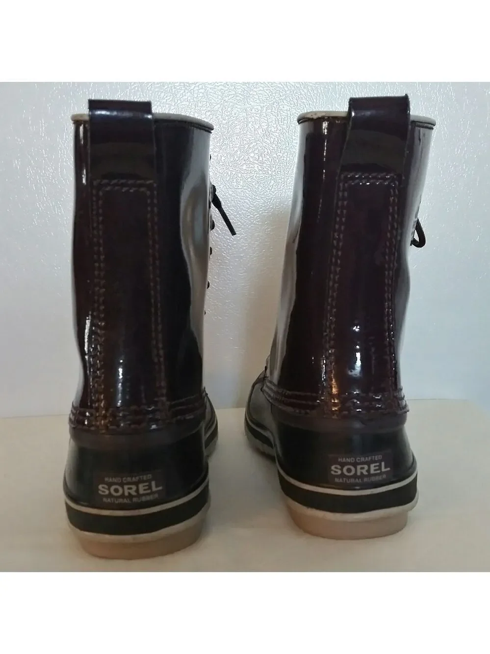 Sorel Purple Handcrafted Natural Rubber Round Toe Lace Up Mid Calf Duck Boot